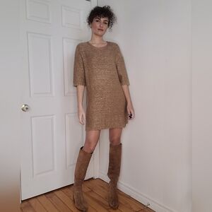 Sandro Paris camel wool mix knit dress